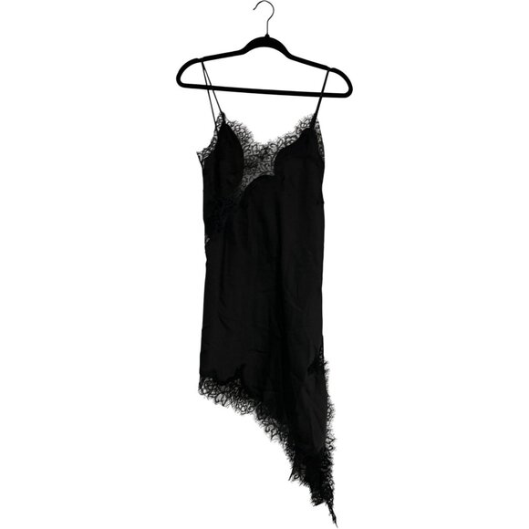 Zara Dresses & Skirts - Zara Womens Slip Dress S Black Satin Asymmetric Floral Trim Lace 5919/200 NWOT